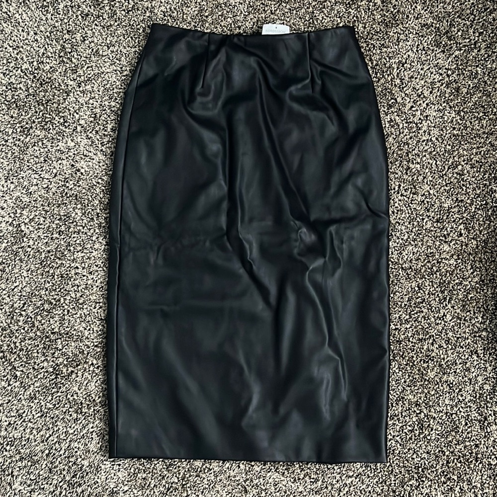 Halogen Nordstrom Black Leather Pencil Skirt, NWT
